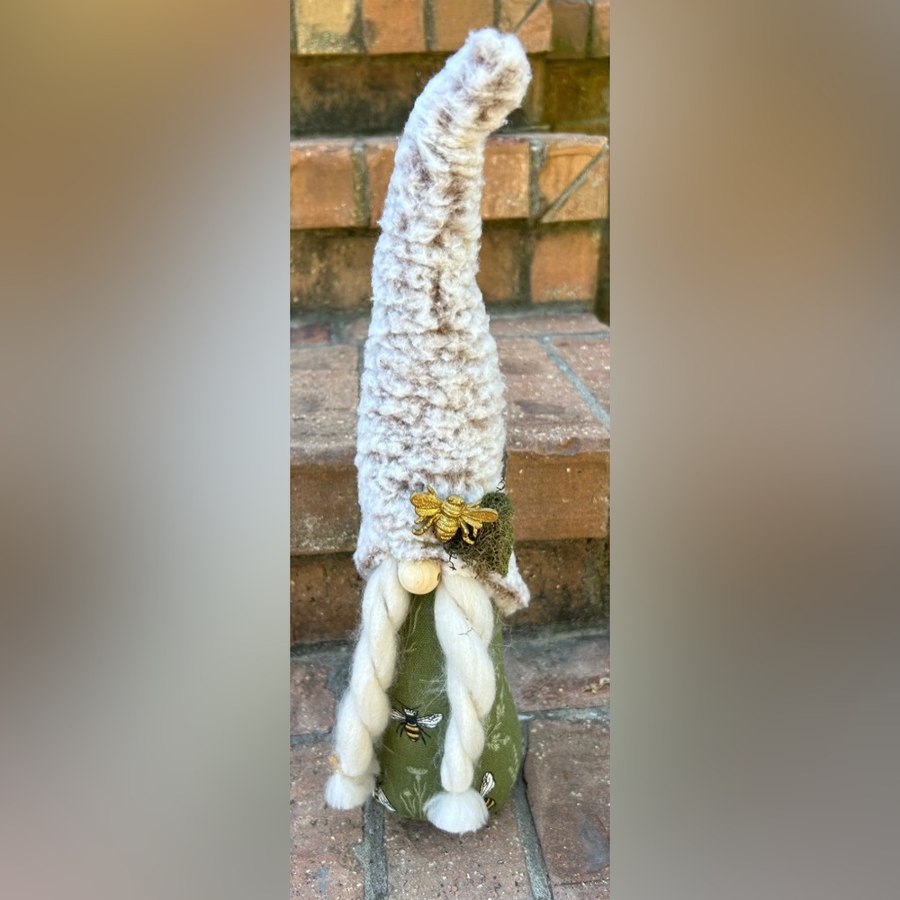 Handcrafted Gnome with Gold Bee Accent